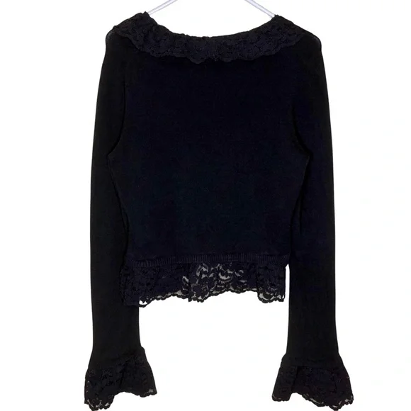 INC International Concepts Lace Trim Black Cardigan - Picture 2 of 9